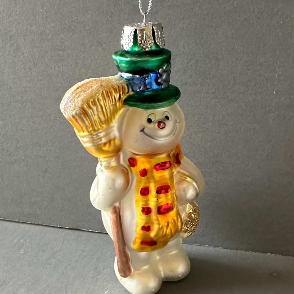 Christmas Frosty Snowman Blown Glass Ornament
